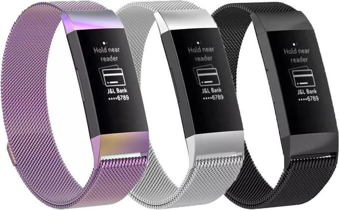 KELERINO. Milanese bandjes geschikt voor Fitbit Charge 3 - 3-pack - Small
