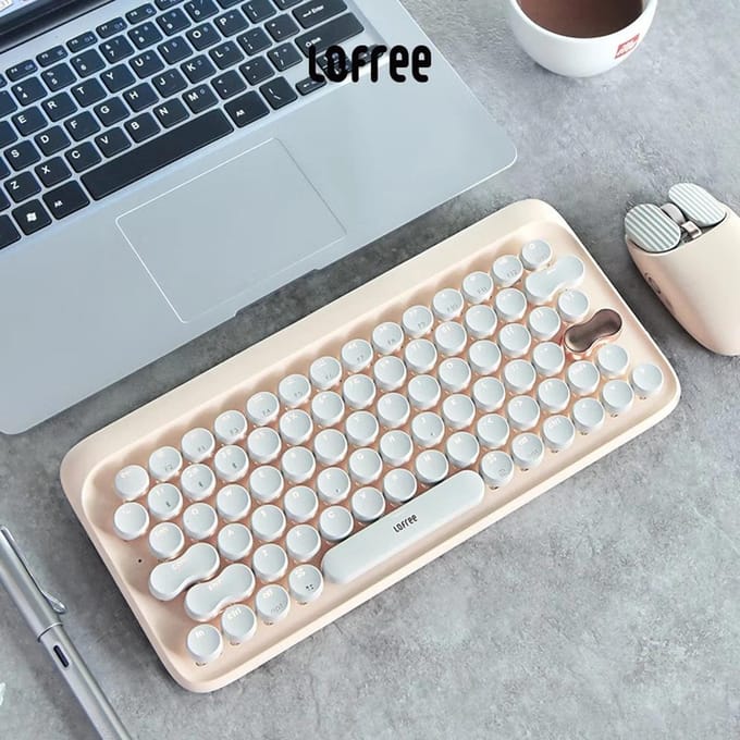 Lofree Wavy Chips Bluetooth-muis – Dual-modusverbinding (Bluetooth / 2.4G), DPI-instelbaar in 5 niveaus, 800 mAh batterij, Milk Tea-kleur, EP115