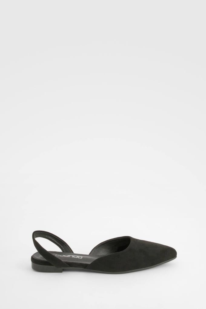 boohoo Dames Slingback Puntige Flats | Zwart | Maat: 36