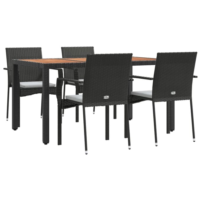 vidaXL - 5-delige - Tuinset - met - kussens - poly - rattan - zwart