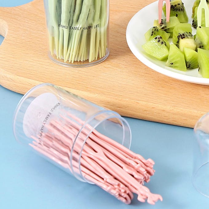 1 Doos Fruitvorkset Plastic Veelzijdig Wegwerp Fruitprikkerset voor Taarten Dessert white