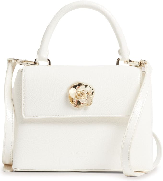 Ted Baker schoudertas Roseau Rose Detail Mini Top Crinkle Bag Ivory wit