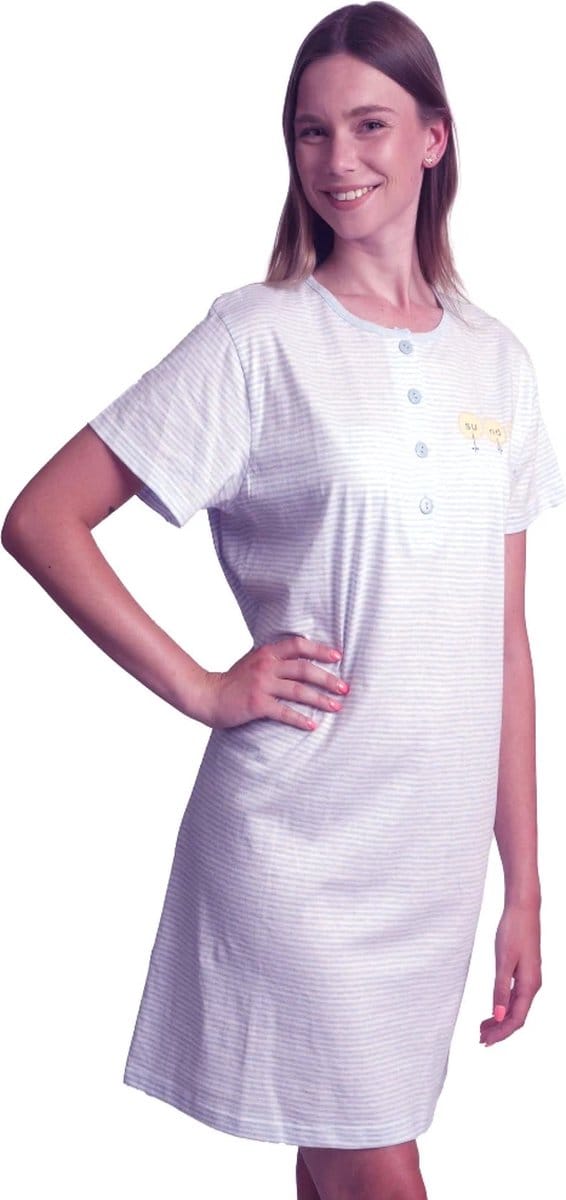 Cocodream dames nachthemd korte mouw - maat M - Sunday - blue