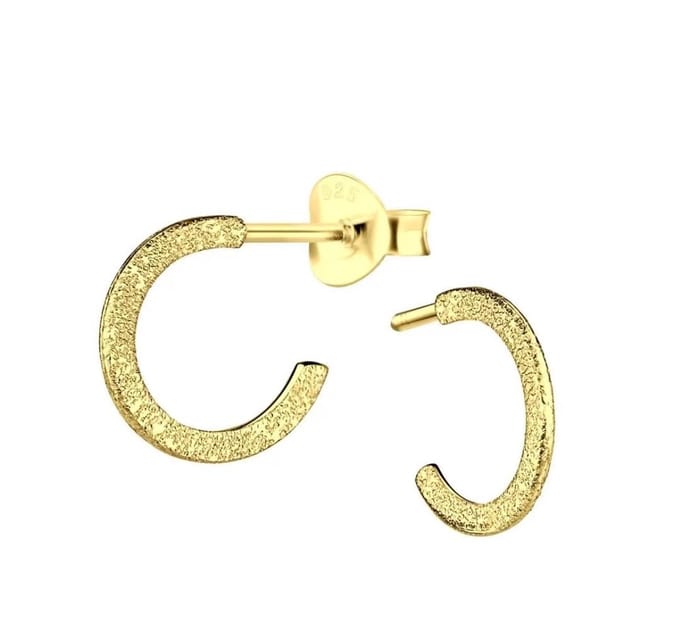 Joy|S- Zilveren oorringen stud - 10 mm - diamond dust t47 - gold plated