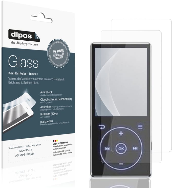 dipos – 2x Matte Pantserfolie geschikt voor PlayerPure A3 MP3-Player | 9H Screenprotector