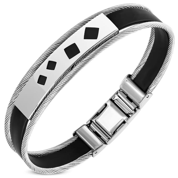 Amanto Armband Geoff E - 316L Staal - Kabel - Rubber - 12mm - 20cm