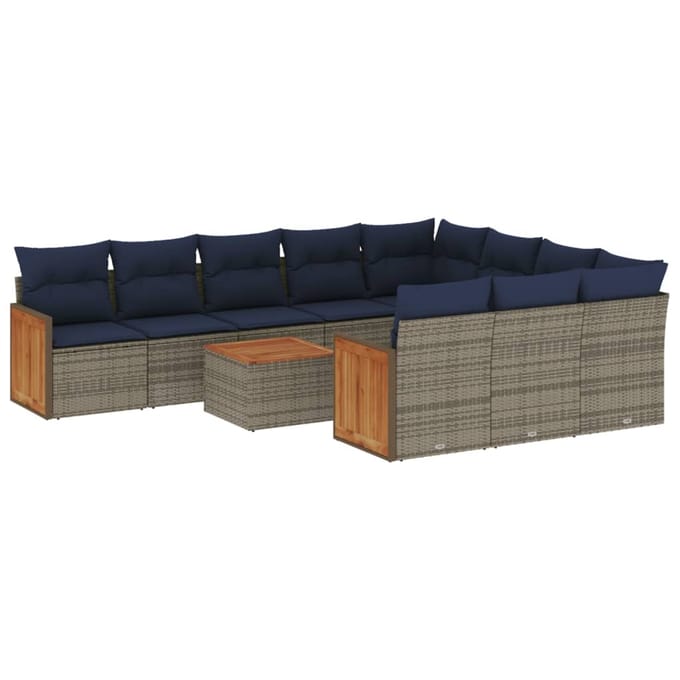 vidaXL - 11-delige - tuinbankset - met - kussens, - grijs - polyrotan