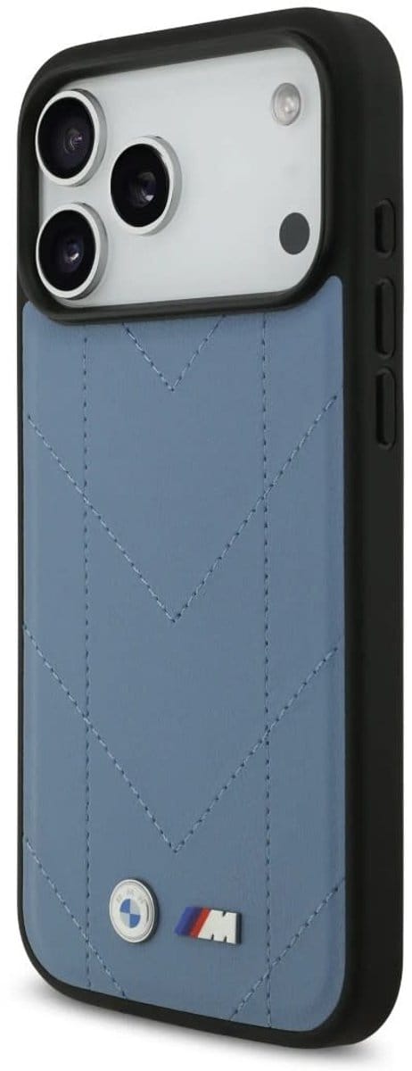 BMW Back Cover - iPhone 17 Pro Max - Blauw - Gequilt Lederen Case met Metaal Logo