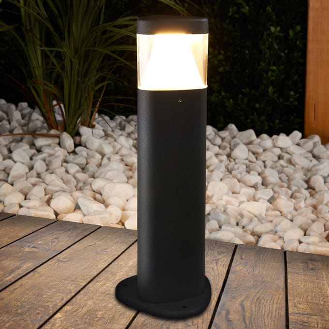 Lucande LED sokkellamp Milou, hoogte 30 cm, antraciet, aluminium