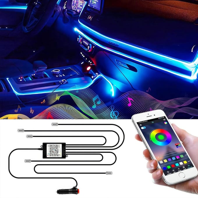 Auto Interieur Verlichting - Led Strip Auto – 6M – Met App - Sfeerverlichting