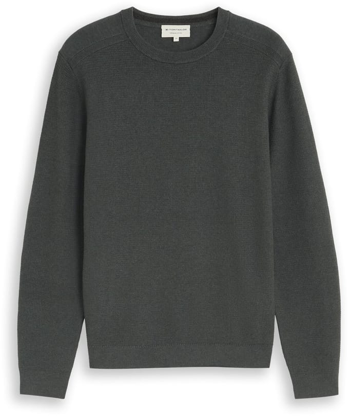 Tom Tailor - Gebreide trui van katoen - Maat M - darkest olive melange