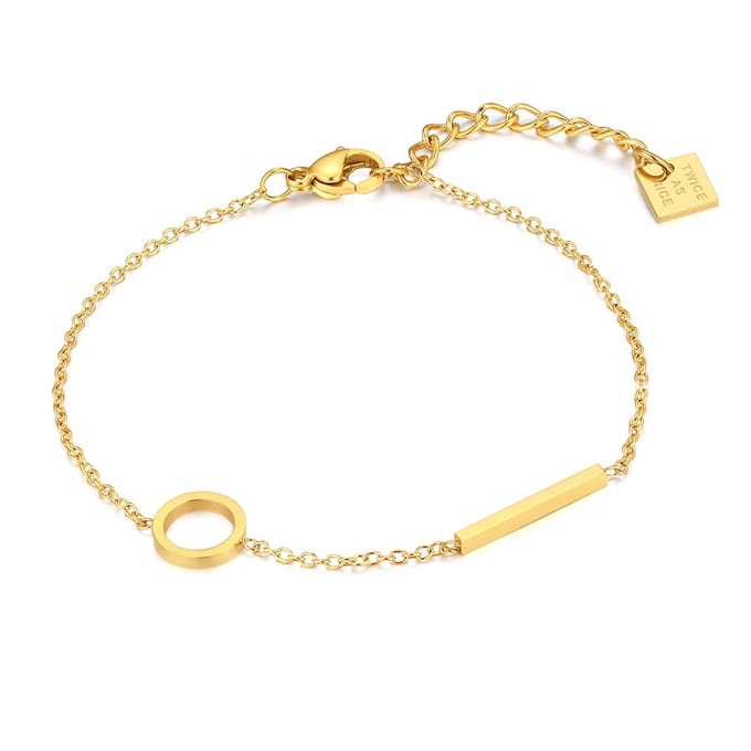 Twice As Nice Armband in goudkleurig edelstaal, cirkel en staaf 19cm+3cm