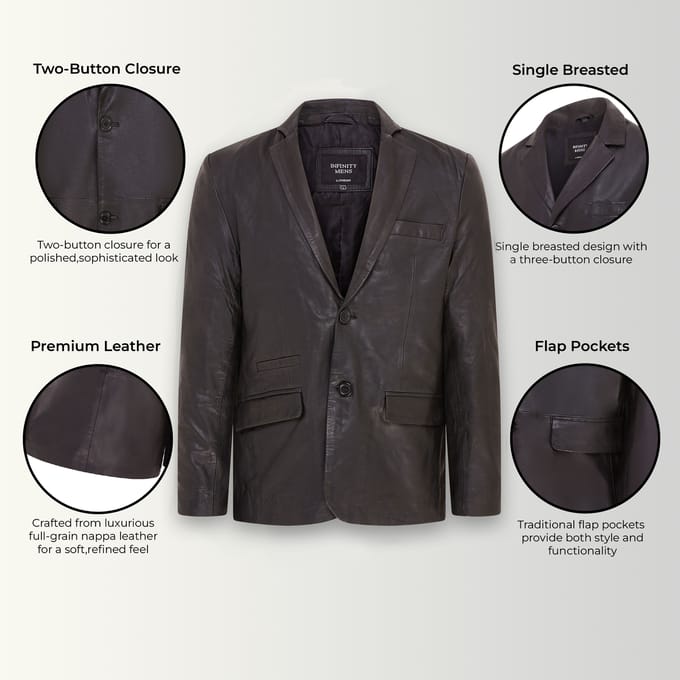 Heren Zwart Slim Leren Italiaanse Blazer Jas-Somero