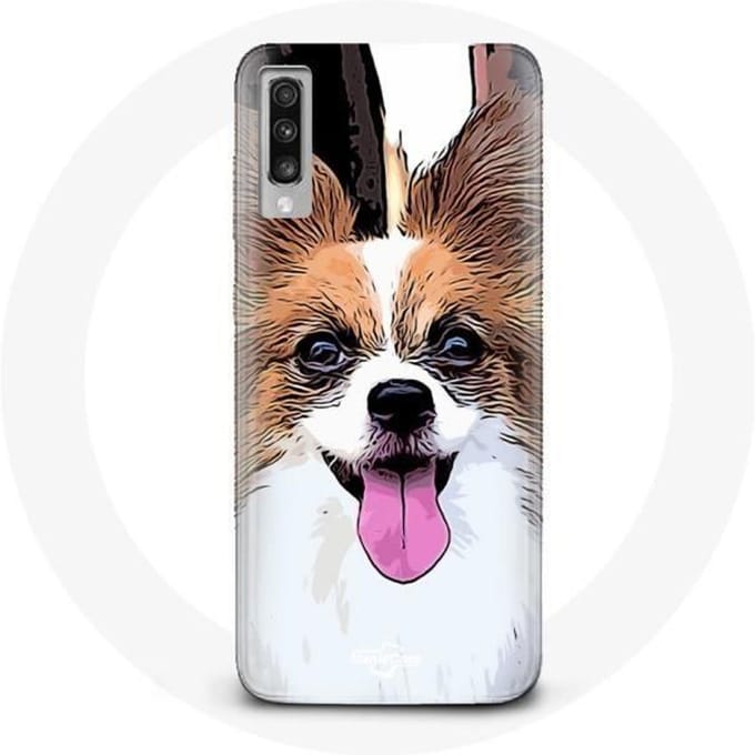 Coque pour Samsung Galaxy A70 Épagneul nain continental papillon Chiot Blanc et marron