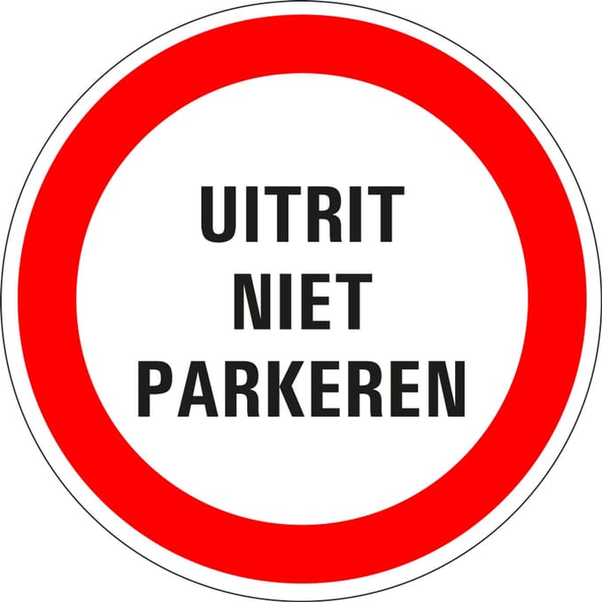 Niet parkeren uitrit bord - kunststof 100 mm
