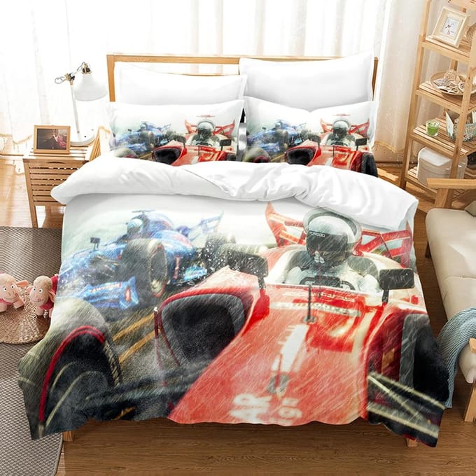 Ensembles de literie Voiture de Course Formule 3D Housse de Couette Enfant avec Taie d'Oreiller Linge de Lit pour Lit Simple Double Queen King Garçons Filles US Twin(172x218cm)