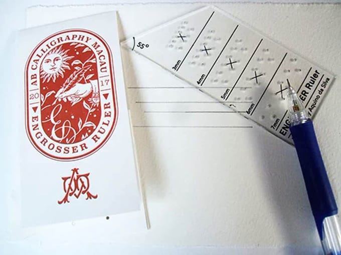 Calligraphy Ruler - Engrosser Script + een Liniaal 15cm