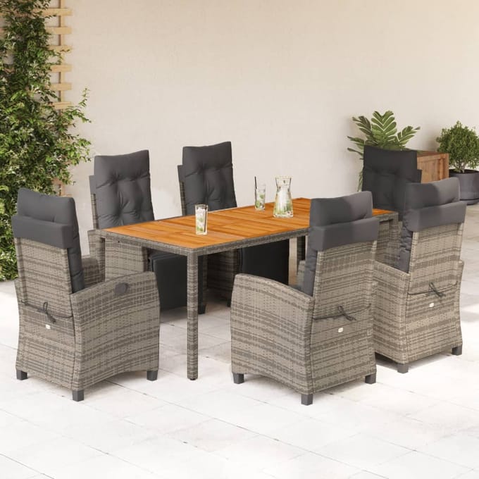 vidaXL - 7-delige - Tuinset - met - kussens - poly - rattan - grijs