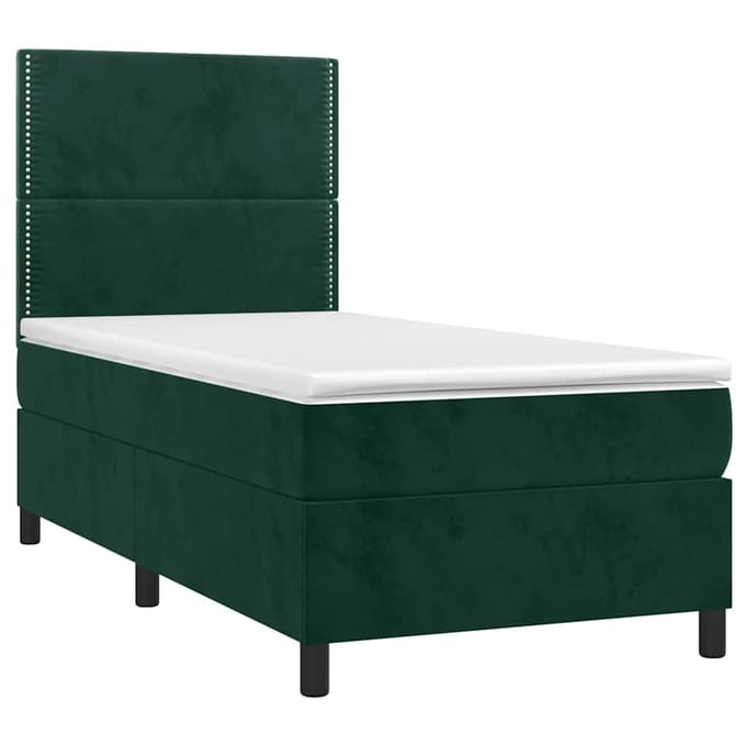 vidaXL - Boxspring - met - matras - en - LED - fluweel - donkergroen - 90x190 - cm
