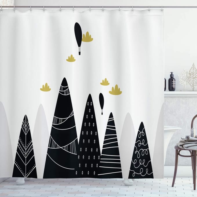 ABAKUHAUS Douchescherm – Wolken Berggebied – 175x220 cm – Zwart/Wit