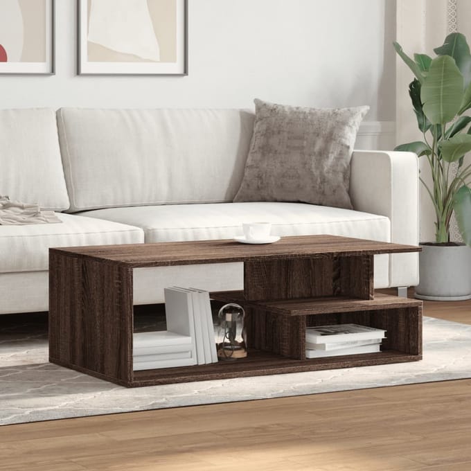 vidaXL - Salontafel - 102x55x35 - cm - bewerkt - hout - bruin - eikenkleur