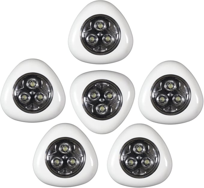 Home deco factory LED Druklampjes set van 6x - wit - touch - zelfklevend