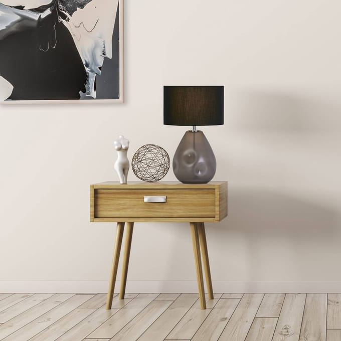 Searchlight Devon tafellamp, zwart/rookgrijs Hoogte 44,5 cm textiel/glas