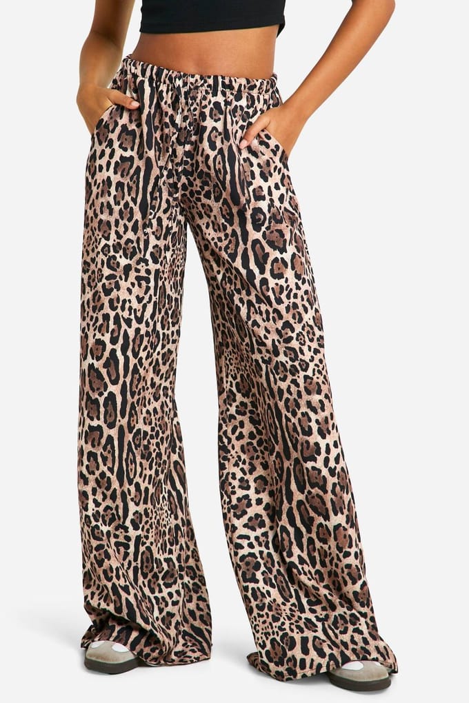 boohoo Dames Hoge Dierenprint Wijde Pantalon | Luipaardprint | Maat: 42