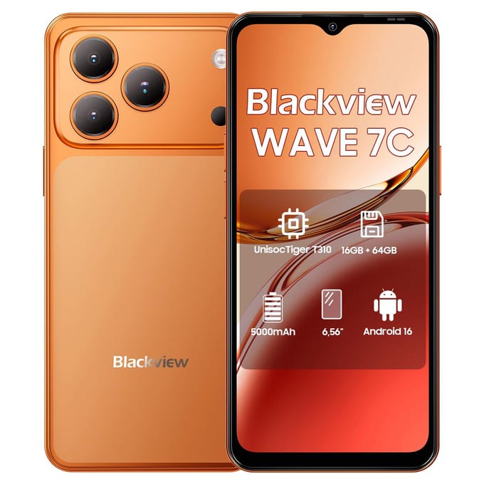Blackview WAVE 7C 4G AI Smartphone 16GB+128GB 6.56  Android 16 5000mAh Mobiele Telefoon 4+64 oranje