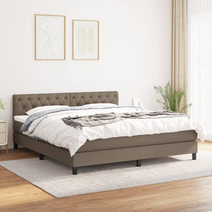 vidaXL - Boxspring - met - matras - stof - taupe - 160x200 - cm