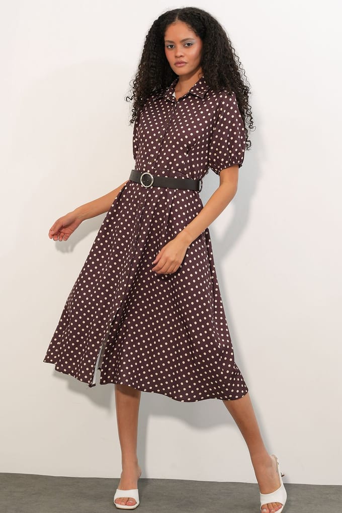 Gestipte Midi Hemdress met Ceintuur