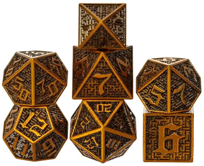Lapi Toys - DnD dobbelstenen - DnD dice - Dobbelstenen Dungeons Dragons - D&D dobbelstenen - Metal dice - Vintage kleur - 7 stuks