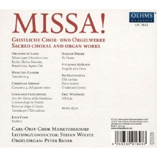 Carl-Orff-Chor Marktoberdorf, Stefan Wolitz, Peter Bader - Missa! Geistliche Chor- Und Orgelwerke (CD)