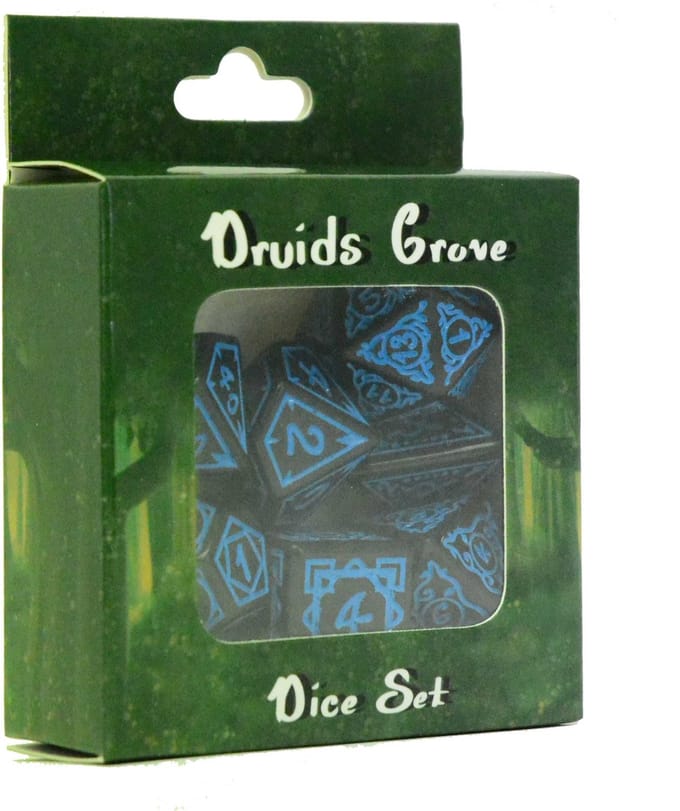 HOT Games dobbelstenen set druide zwart/blauw 7 delig dice.
