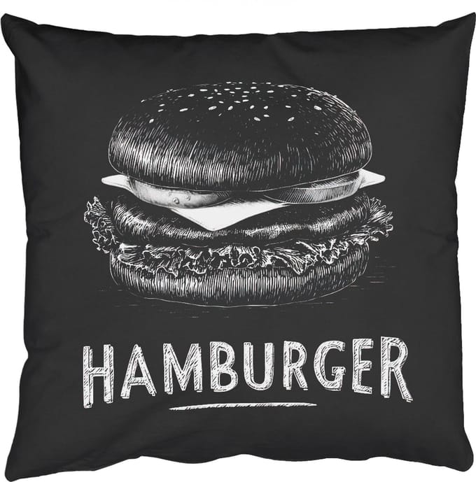 Sierkussens - Kussentjes Woonkamer - 45x45 cm - Hamburger - Krijttekst - Zwart - Wit