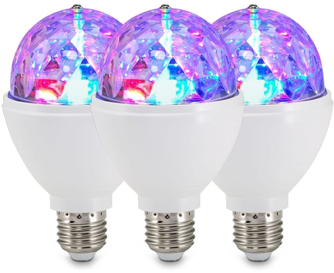 BRILONER Disco light - Set van 3 LED Lichtbronnen – LED lamp – RGB met kleurverandering – draaiend – lichteffect – E27 Fitting – 3W – 12,9x7,3 cm