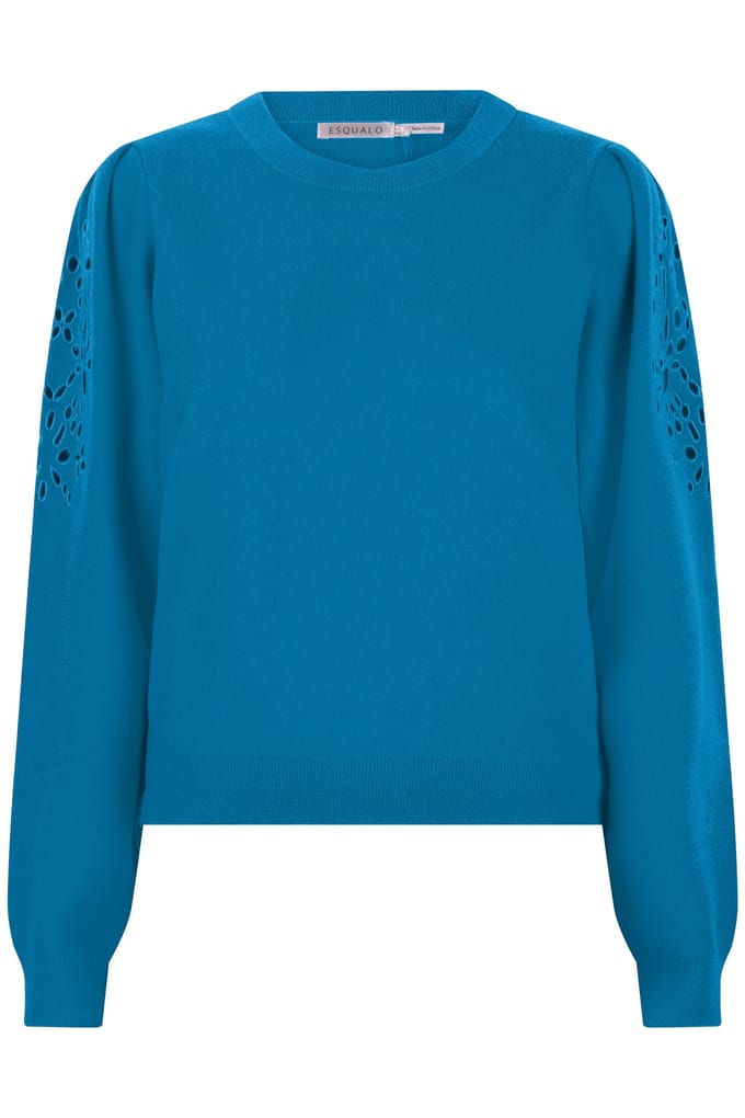 EsQualo Sweater Embroidery Anglaise Petrol Größe: S | Pullover Outlet | Damen