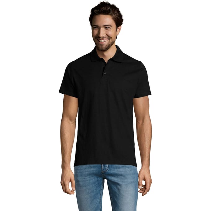 SOLS Heren Prescott Jersey Poloshirt (Diep zwart)