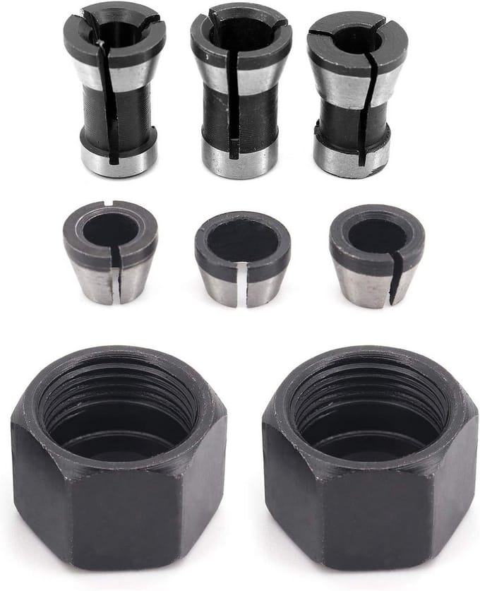 6-delige Set Router Bit Spantang Klemadapter voor Graveermachine en Trimmachine (6mm, 8mm)