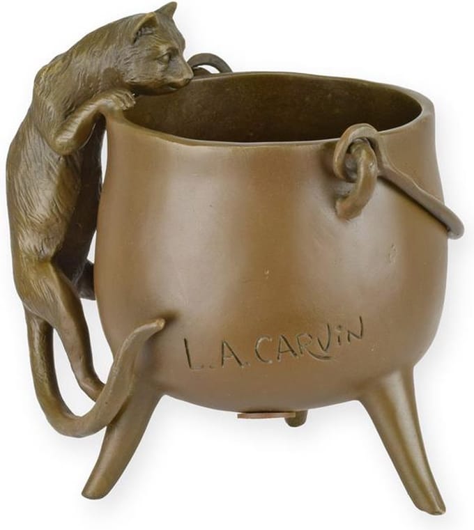 Nieuwsgierige kat - Bronzen beeld - pot - 12,7 cm hoog