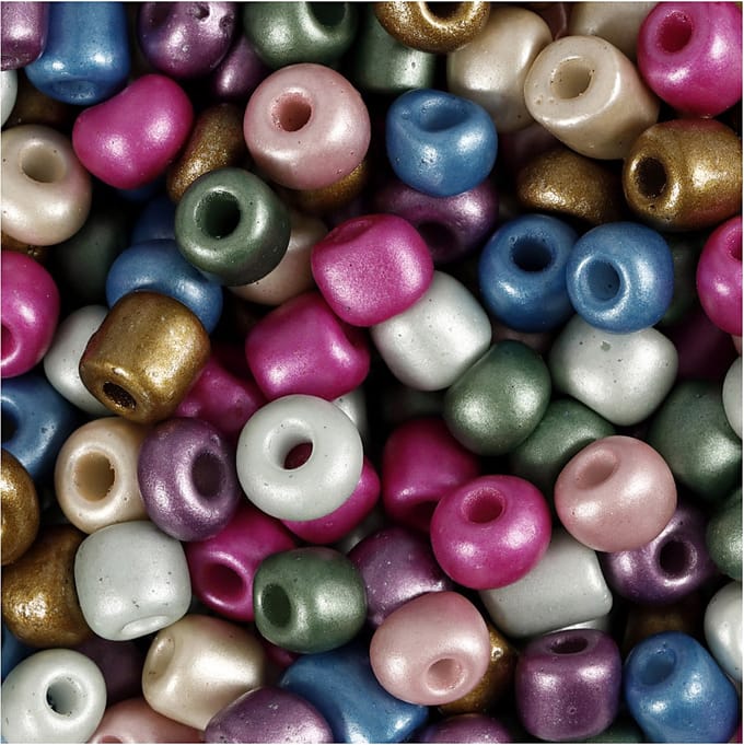 Rocailles, d 5 mm, afm 4/0, gatgrootte 1,2 mm, ca. 500 stuk, metallic kleuren, 130 gr