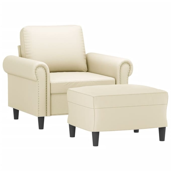 vidaXL - Fauteuil - met - voetenbank - 60 - cm - kunstleer - crèmekleurig