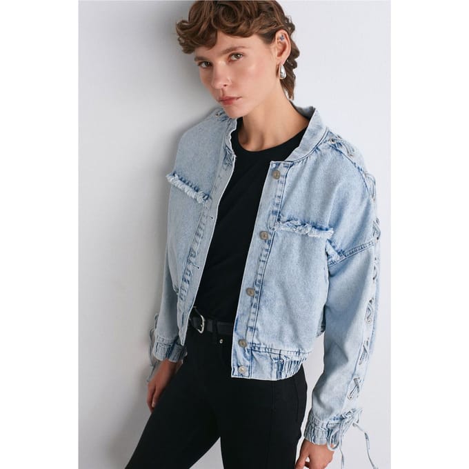 Dames Gecropte Denim Jacket Met HemdCol
