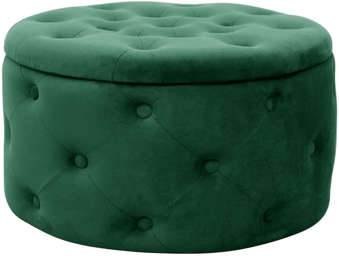 Groene Fluwelen Opbergpoef Alia - Ronde Zithoogte 30cm
