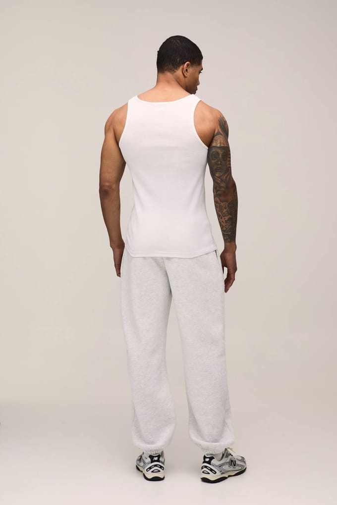 Essential Slim Fit Ribbed Vest | White | Size Medium