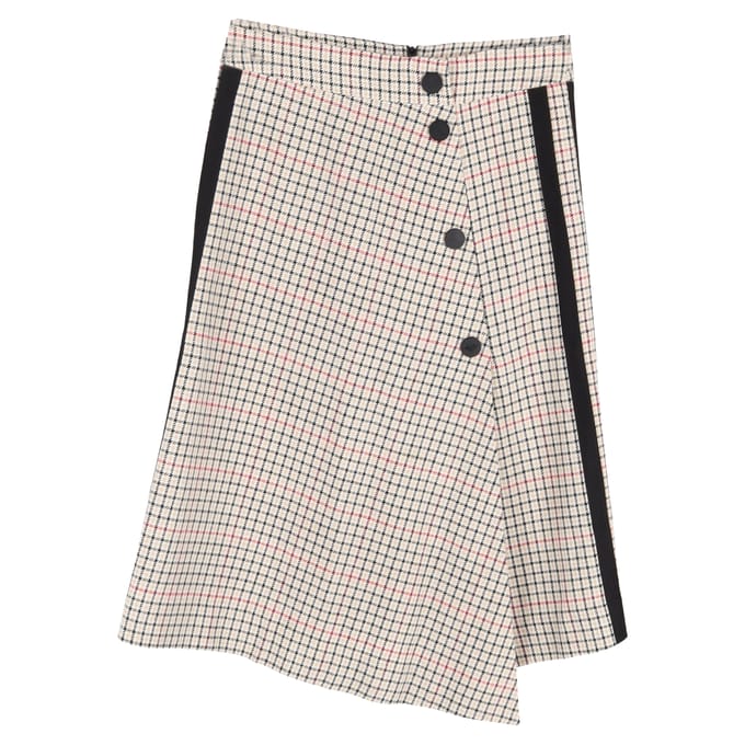 Maje geruite asymmetrische midi-rok in beige katoenen tweed