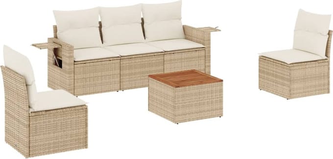 vidaXL - 6-delige - Loungeset - met - kussens - poly - rattan - beige