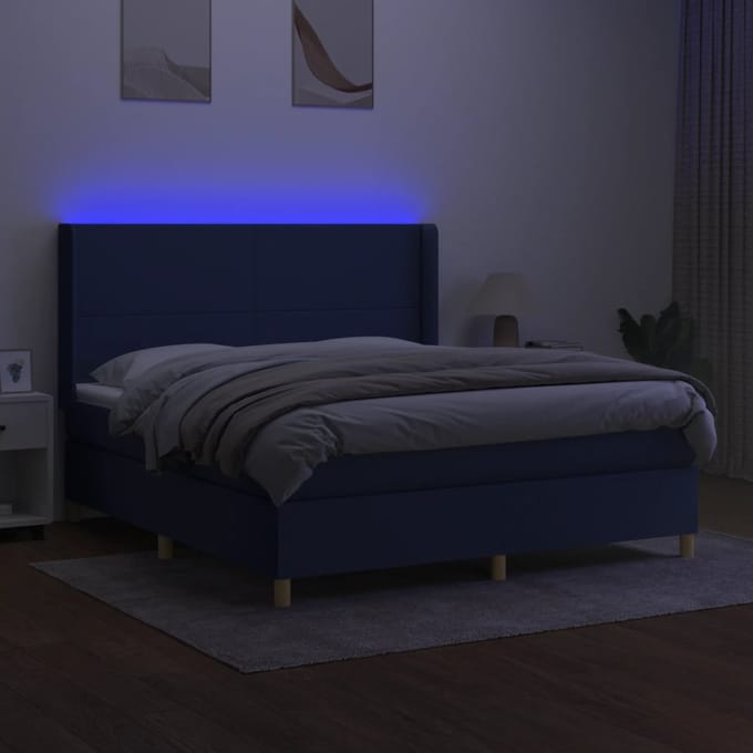 vidaXL - Boxspring - met - matras - en - LED - stof - blauw - 160x200 - cm