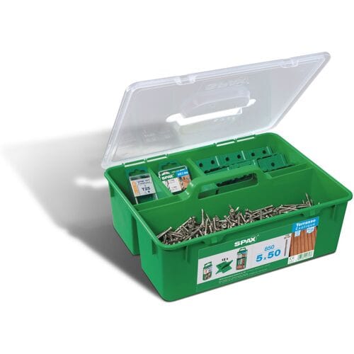 SPAX Terrasschroeven set GREEN Box, 5 x 50 mm, voor terrassen van 25-28 m², RVS