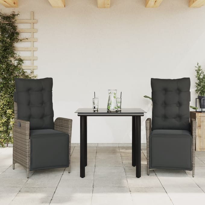 vidaXL - 3-delige - Tuinset - met - kussens - poly - rattan - grijs